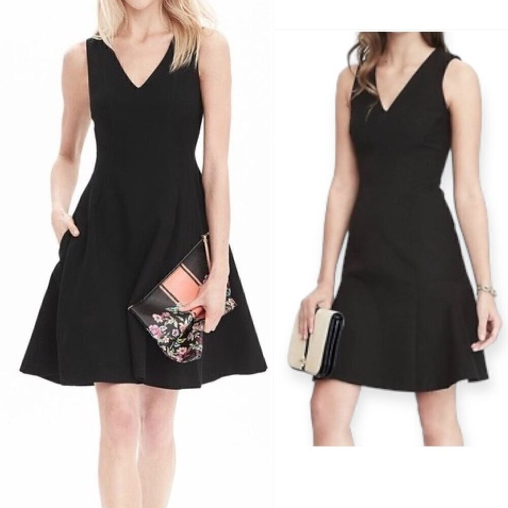 Banana Republic V Neck Fit And Flare Sleeveless Dress,  Black,   Size 2